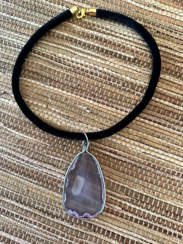CHOKER VELUDO PEDRA NATURAL PEQUENA