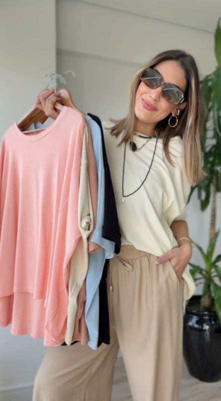 BLUSA BIG SEM MANGA RIB