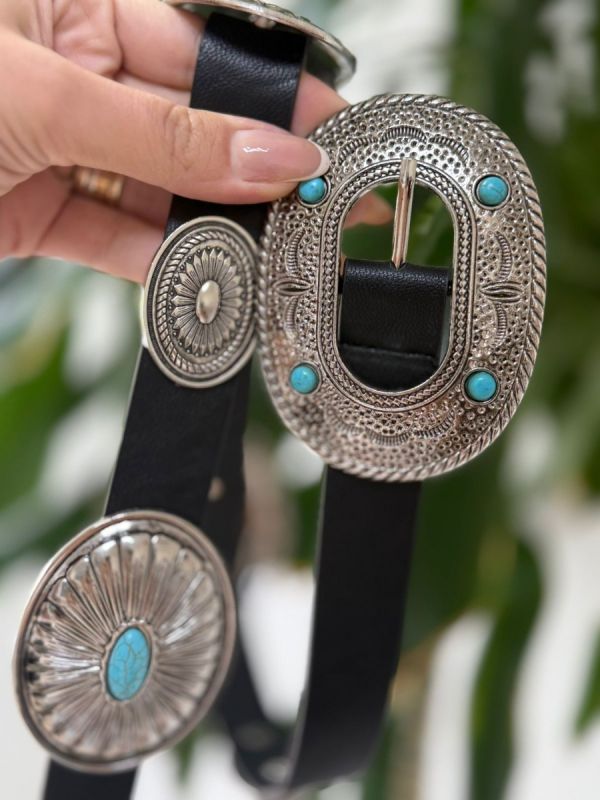 CINTO TEXANO TURQUESA PRETO