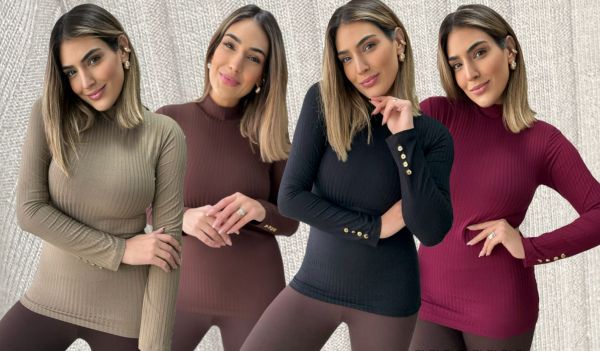 BLUSA GOLA ALTA COM BOTOES